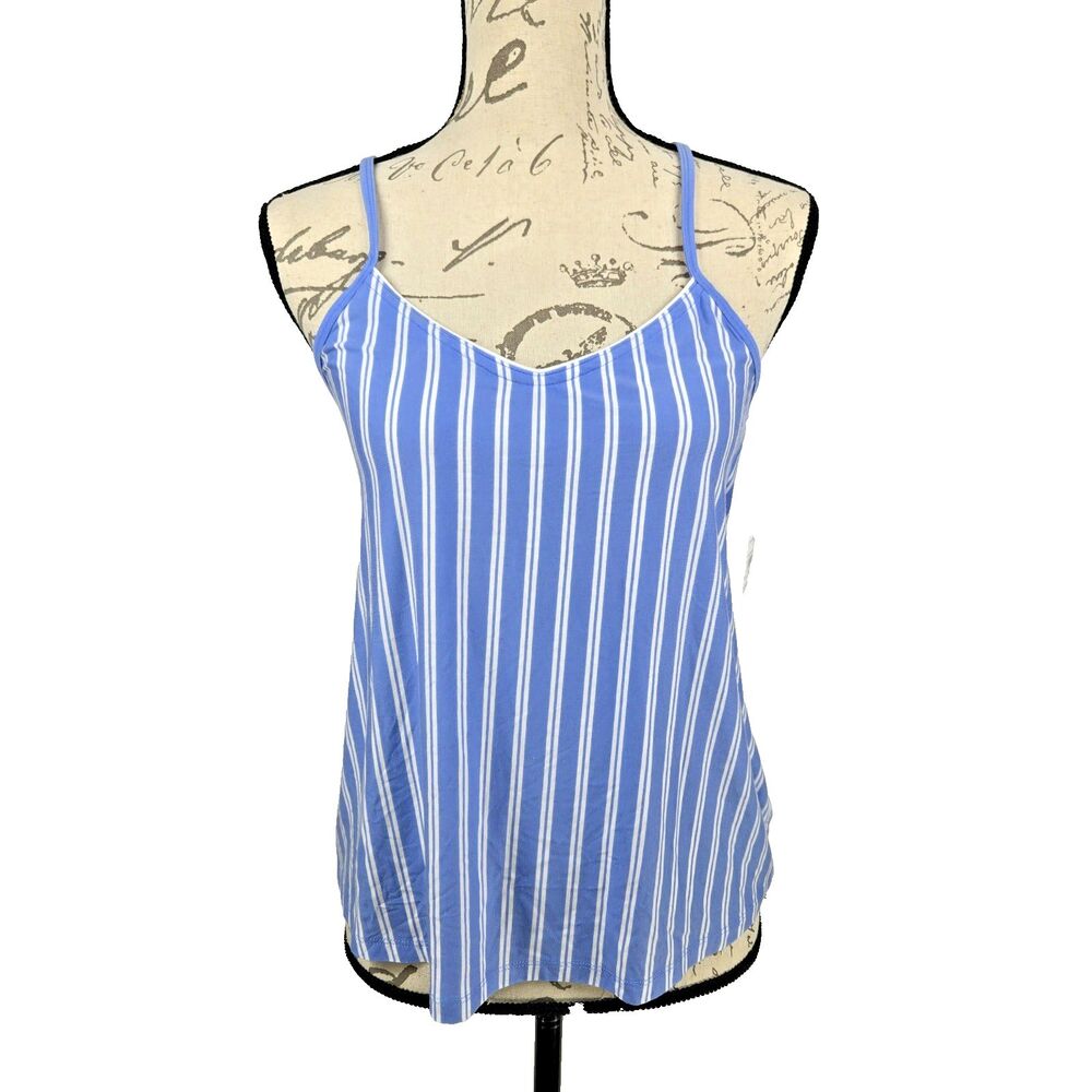 State Of Day‎ Women's Size Small Blue White Striped Sleep Shirt Cami Tank NWT